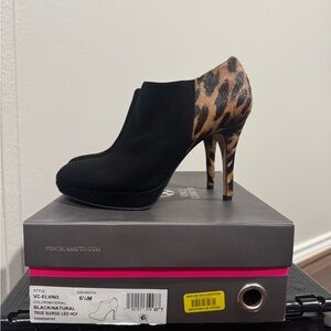 Vince Camuto Black and Leopard Heeled Boots